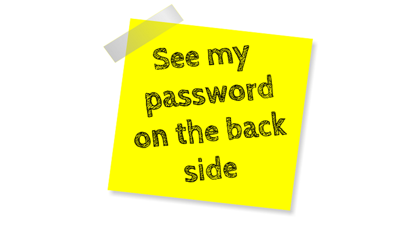 sticky note saying See my password on the back side