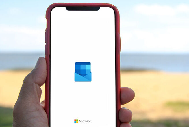 mobile phone with Microsoft outlook logo