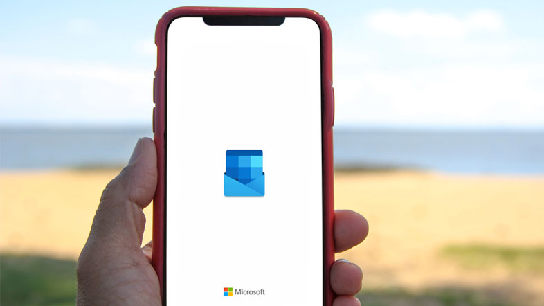 mobile phone with Microsoft outlook logo