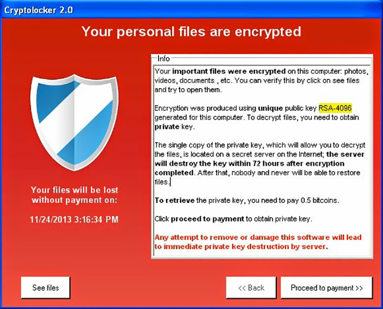 Cryptolocker ransomware warning